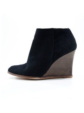 Halogen Selbi Black Suede Leather 4" Wedge Heel Ankle Booties - 9.5